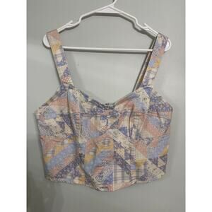 Forever 21+ Patchwork Corset Crop Top Pastel Quilted Bustier Size 0X
